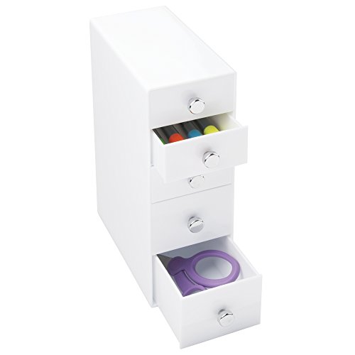 mDesign Organizador con cajones – Color: blanco – Ideal organizador para bolígrafos de escritorio con 3 cajones pequeños y 2 grandes – Práctico accesorio para conseguir el orden en el escritorio
