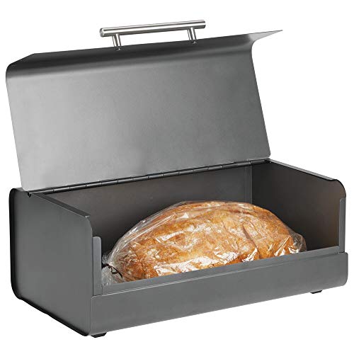 mDesign Panera de metal – Elegante contenedor para pan con estilo vintage – Caja de almacenaje con tapa para guardar productos horneados y mucho más – gris antracita