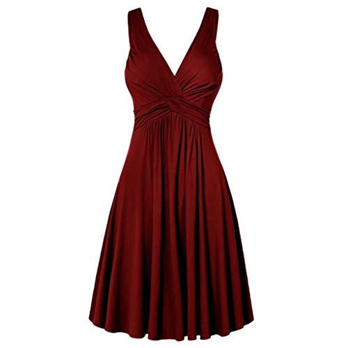 MERICAL Falda Acampanada con Cuello en V Plisado Falda Flare Slim Dresse Tallas Talla Grande para Mujer(Rojo,XX-Large)