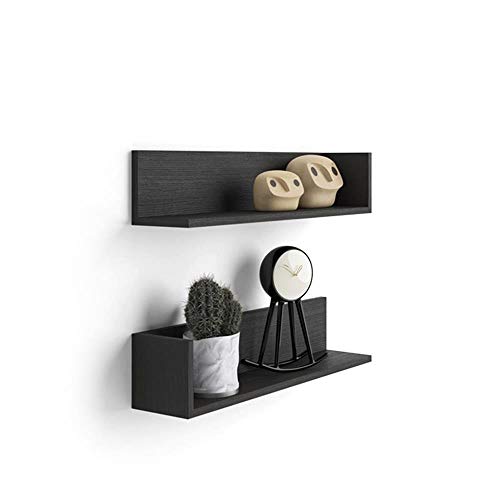 Mobili Fiver, Par de estantes, Modelo Luxury, de MDF, Color Negro Ceniza, 75 x 16,5 x 16,5 cm