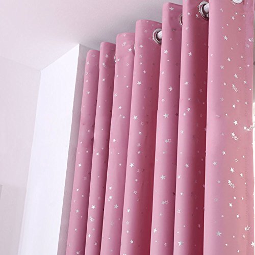MOOUK 1 cortina opaca con diseño de estrellas y cielo nocturno para dormitorio, sala de estar, estudio, habitación de los niños (100 x 130 cm), color rosa