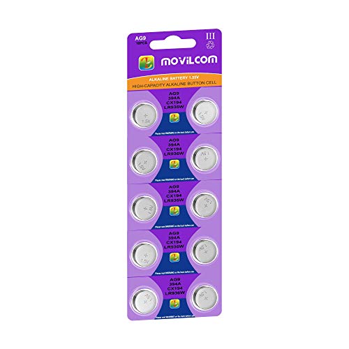 MovilCom® - Pila botón AG9 Pilas Reloj 1.5V Equivalente a 394, SR936SW, V394, D394, 625, SR936, 394/380, LR936