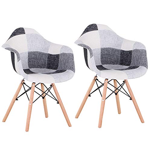 N/C – Juego de 2 sillas de cocina, silla de comedor, asiento de lino, estilo escandinavo, patchwork, color negro