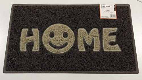 Nicoman - Felpudo para Puerta de casa con Cara Sonriente, Color marrón con Inserciones de Color Beige, 75 x 44 cm, Borde Biselado
