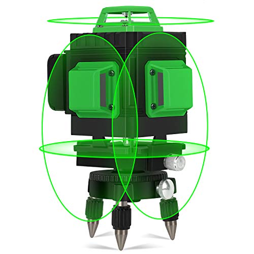 Nivel láser Autonivelación, Kraumi 4 X 360°Línea Laser 30M líneas cruzadas horizontales y verticales Línea de rayo láser verde IP54, Múltiples soportes, 360° Giratorio, Maleta profesional