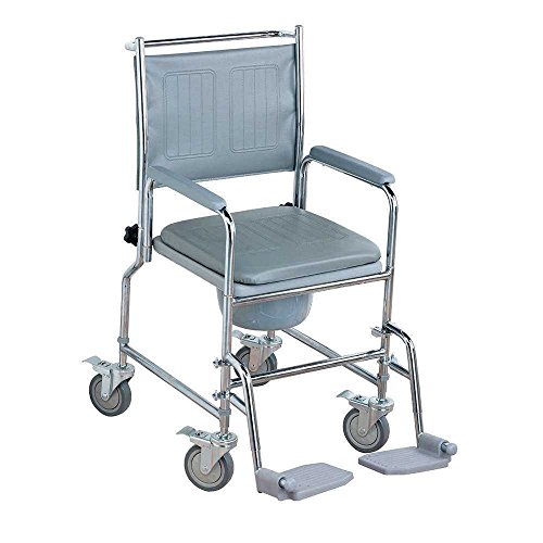 NRS Healthcare M66119 - Silla sanitaria con ruedas, asiento acolchado y respaldo, altura ajustable