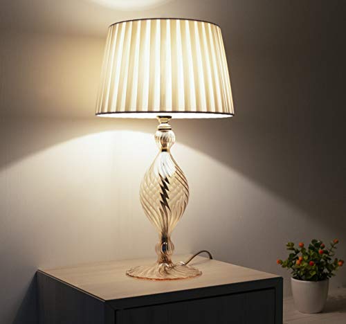 Olivia: Lámpara de mesita de noche elegante de cristal soplado ámbar para dormitorio y salón, estilo contemporáneo con pantalla de color marfil hecha a mano