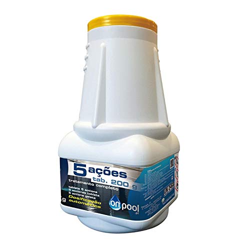 Onpool - Dosificador Cloro 5 Acciones 2 Kg para piscina - Ideal para uso como desinfectante, antialgas, clarificador, estabilizador de cloro y antihongos - disolución lenta y resistente a los rayos UV