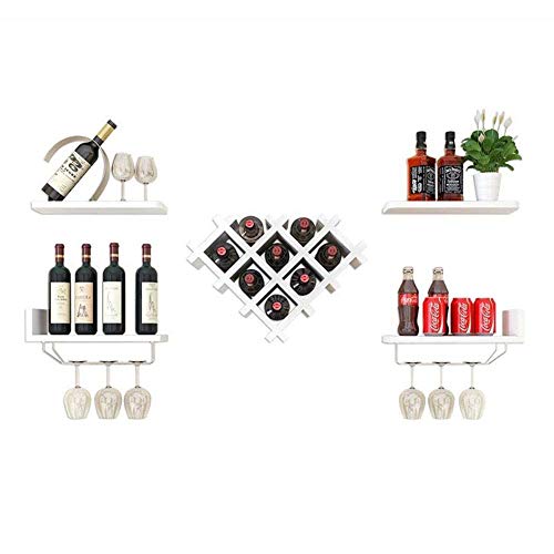 Organizador de estante de vino montado en la pared, soporte para botellas de vidrio Accesorios de barra Estantería para 8 botellas Estante de exhibición de almacenamiento de vino, blanco, doble capa