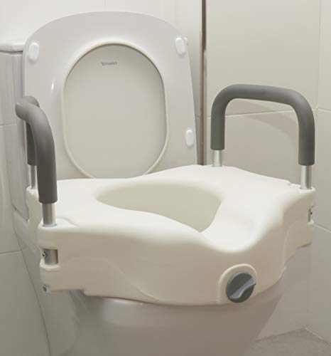 OrtoPrime Elevador WC Adulto con Reposabrazos Acolchados - Altura 12 cm - Alza para wc Inodoro Baño Adaptado - Alzador WC Adulto con Sujeción de Seguridad