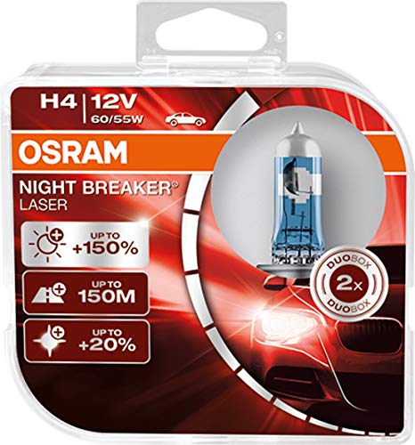 OSRAM NIGHT BREAKER LASER H4, Gen 2, +150% más luz, bombillas H4 para faros delanteros, 64193NL-HCB, 12V, duo box (2 lámparas) [el embalaje puede variar]