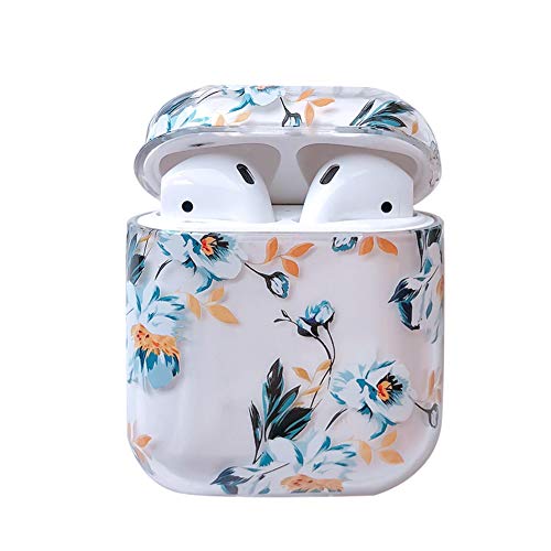 Ownest Compatible with AirPods Funda Case with Muchachas Lindo Claro Smooth PC Shockproof No Dust Cover Case for Airpods 2 &1,Cute for Airpods-Flores Azules