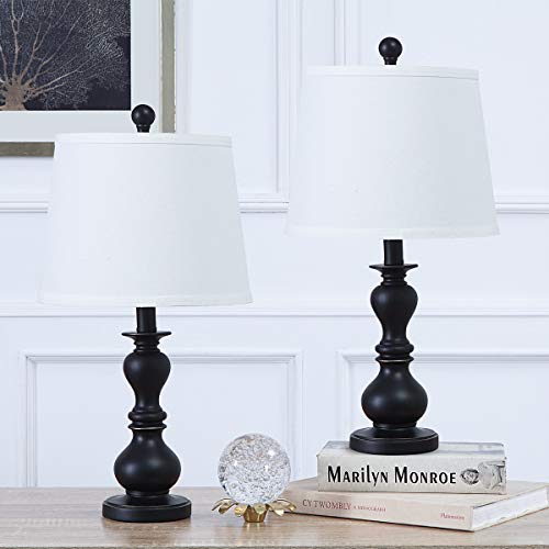 Pauwer - Juego de 2 lámparas de mesa con interruptor, lámpara de noche moderna en resina negra, lámparas de escritorio con pantalla de tela blanca, lámparas de noche para dormitorio(En blanco y negro)
