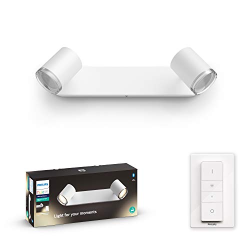 Philips Hue Adore 2 Focos Inteligentes LED blancos para baño con Bluetooth, Luz Blanca de Cálida a Fría, Compatible con Alexa y Google Home