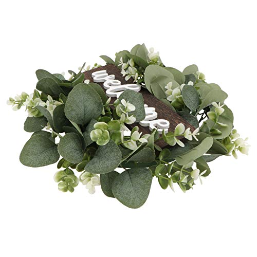PRETYZOOM Green Eucalyptus Wreath Artificial Eucalyptus Leaves Wreath with Welcome Sign Spring/Summer Greenery Wreath for Front Door Wall Window Decor Green