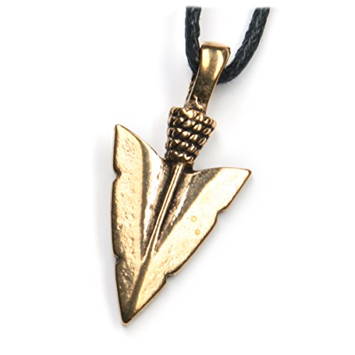 Punta de flecha collar con colgante de bronce joyas, incluye cuerda de algodón negro, colgante longitud total: 3 cm