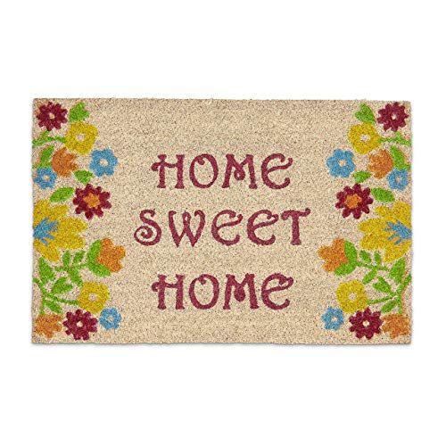 Relaxdays – Felpudo para la Entrada del hogar, Patrones de Flores con Home Sweet Home Escrito, 40 x 60 cm, Fibra de Coco y PVC, Antideslizante, Color marrón