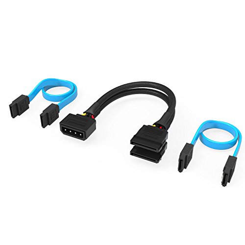 Sabrent Kit de conexión del Disco Duro SSD/SATA [Molex 4 Pin to x2 SATA Cable Divisor de Potencia de 15 Pines y x2 SATA Cables (Datos)] (CB-SDSP)