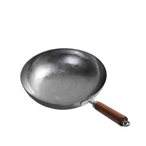 Sartén Hecho A Mano De Precisión Forjado Sin Recubrimiento Iron Wok Gas Doméstico De Época Wok Estufa Para cocinar freír (Color : Iron, Size : 32cm)