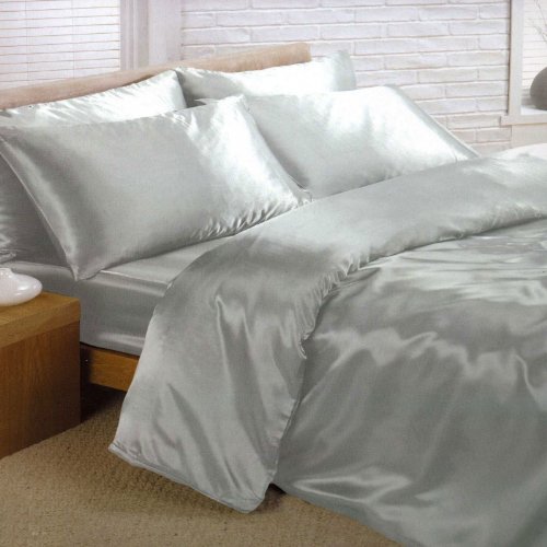 Silver Satin individual Tamaño Funda nórdica, sábana bajera y 2 fundas de almohada Ropa de cama