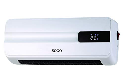 SOGO SS-18360 Calefactor Cerámico de Pared Split, 2000 Watts PTC, Sensor ventanas Abiertas,Temporizador Semanal, Termostato Digital, Función Ventilador, Color Blanco