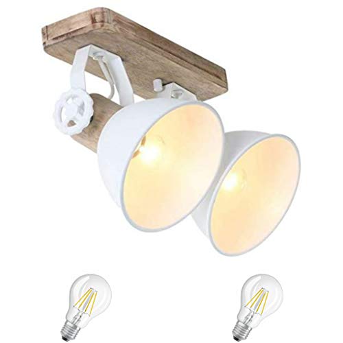 STEINHAUER Lámpara de techo 7969 W, estilo vintage, industrial, lámpara de pared, 2 focos, color blanco, Edison retro, LED de 7 W
