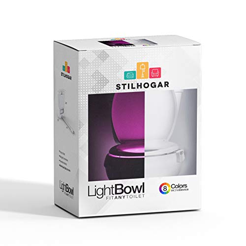 Stilhogar Luz Nocturna led para Inodoro con Sensor de Movimiento. Luz de WC (Toilet Light). Luz de Vater led WC con detección Movimiento y 8 Colores Diferentes.