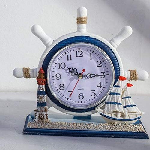 S.W.H Estilo Romano Antiguo Relojes Shabby Chic en El Volante Barrido Silencioso Reloj de Escritorio Antiguo con Batería y decoración de Barco Pequeño