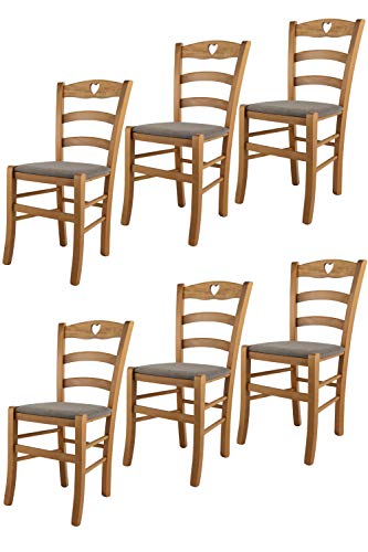 t m c s Tommychairs - Set 6 sillas Cuore para Cocina y Comedor, Estructura en Madera de Haya Color Roble y Asiento tapizado en Tejido Color corzo