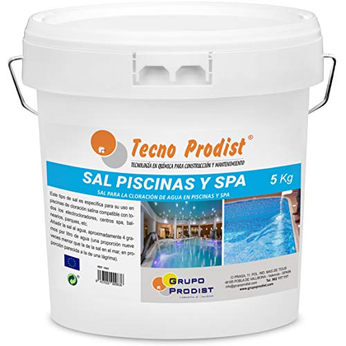Tecno Prodist TECNOSAL Piscinas y SPA 5 kg - Sal Especial para la cloración Salina de Piscinas, SPA y Jacuzzis - En Cubo Fácil Aplicación
