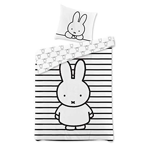 termana Miffy - Juego de ropa de cama infantil (135 x 200 cm, funda de almohada de 80 x 80 cm y funda nórdica de 135 x 200 cm, 100% algodón)