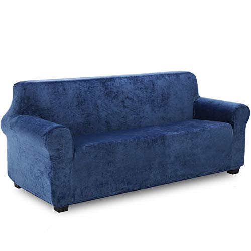 TIANSHU Funda de Sofá 3 Plazas Terciopelo,Cubierta Suave del sofá de la Felpa del Terciopelo para,Cubiertas Elegantes de los Muebles de Lujo(3 Plazas,Azul Oscuro)