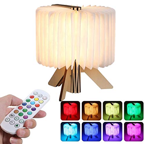 Tomshine LED Lámpara de Libro，Luz Forma de Libro Plegable Recargable USB Book Lamp, Cambio de Color/Temporizador/Con Soporte Luz de Noche Magnética Decorar [Clase de eficiencia energética A+]
