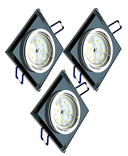 Trango 3er Set de diseño regulable Foco empotrable LED TG6736S-03GUSD Plafones empotrados de vidrio negro y aluminio, 3x bombillas LED regulables de 3 etapas regulables en 5 vatios