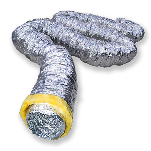 Tubo flexible aislado extensible de aluminio para ventilación, aire acondicionado y calefacción. Manguera de aislamiento acústico y térmico. Longitud 10 metros. (Ø 152 mm x 10m)