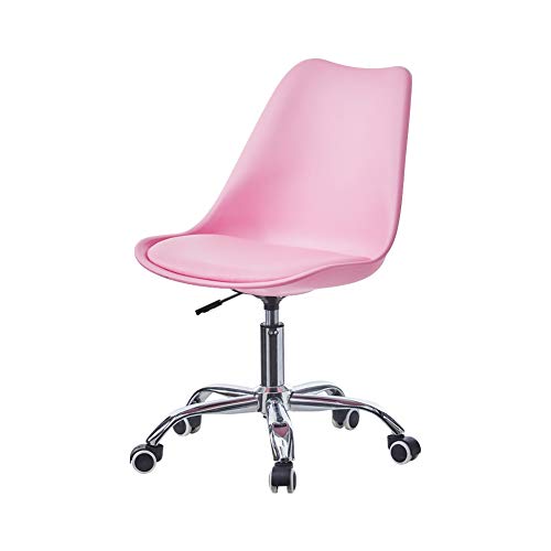 TUKAILAI Silla de escritorio giratoria ajustable con ruedas, silla de oficina, silla de oficina, silla de recepción, para casa, oficina, estudio, color rosa