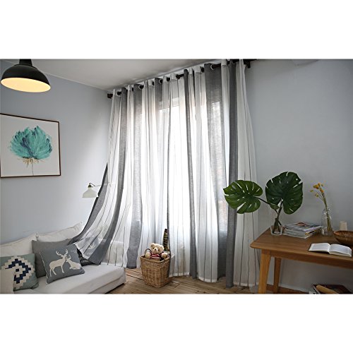 Ventana Cortinas visillos Cortinas Paneles para Sala Cuarto Dormitorio Comedor, Salon Cocina Cortinas de Lino, 100 x 250 cm (1 pcs cortina grises y blancas)