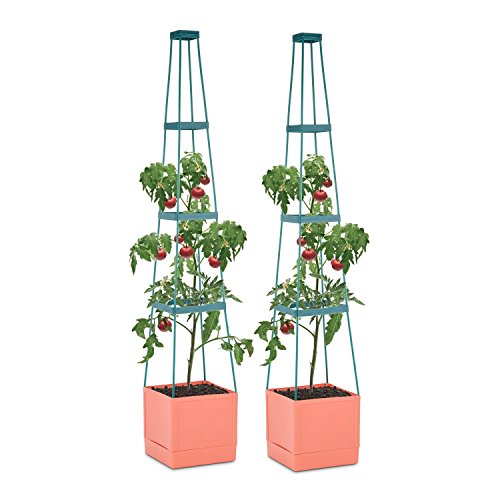 Waldbeck Tomato Tower Set 2 Macetas para tomate con tutor (25x150x25cm, sistema de riego inteligente, maceta jardín o balcón)