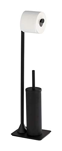 WENKO Juego de pie para el WC Hella - Escobillero para el inodoro con soporte para rollos de papel, Acero, 15 x 69 x 20 cm, Negro
