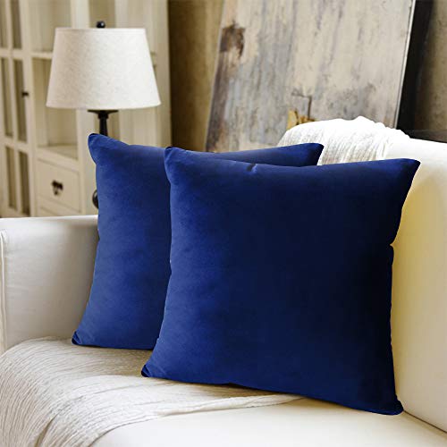 WEYON Juego de 2 fundas de cojín de terciopelo decorativas con cremallera oculta resistente para sofá, dormitorio o coche, terciopelo, azul oscuro, 40 x 40 cm
