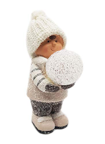 Wichtelstube-Kollektion Niño invernal con LED de 19 cm, figura decorativa de cerámica