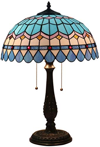 WLXJDJ Lámpara De Mesa Tiffany Lámpara De Mesa Azul Mediterránea De Pulgadas De Lámpara Sala Estar Cabecera Dormitorio Colores De Cristal Estudio 16 Pulgadas