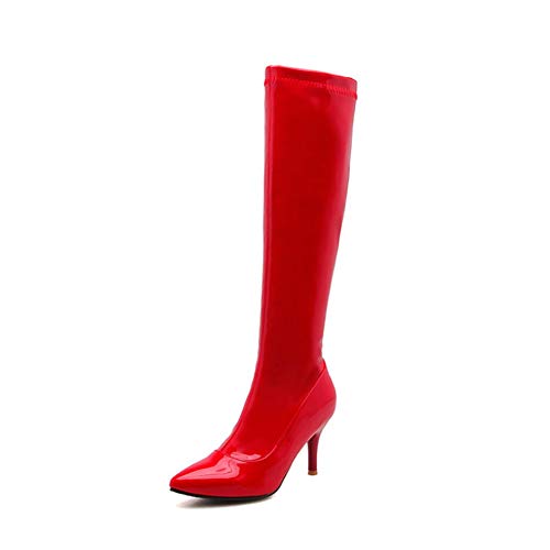 WMAN -CHAO Botas altas sexy de piel de charol para mujer, tacones altos, a la moda, punta puntiaguda, Stiletto, botas de estufa, de gran tamaño (color: C, talla: EU35)