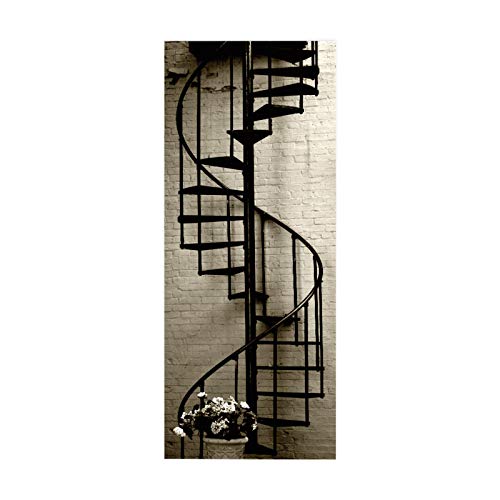 wollcan Pegatinas de Puerta calcomanías de Papel Tapiz 3D extraíble PVC Escalera de Caracol Acero Negro decoración de la Puerta Interior habitación de los niños 77 cm * 200 cm