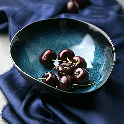XXJ-Tazones Irregular Vintage Azul Porcelana vajilla Estilo japonés de cerámica Ramen Bowls Ensalada de Frutas Big Bowls Restaurante Suministros