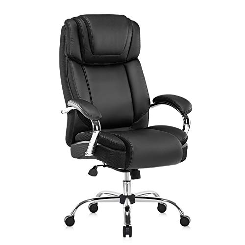 YAMASORO Silla de oficina ergonómica, grande y alta, de piel sintética, silla ejecutiva de escritorio, silla para oficina en casa, color negro