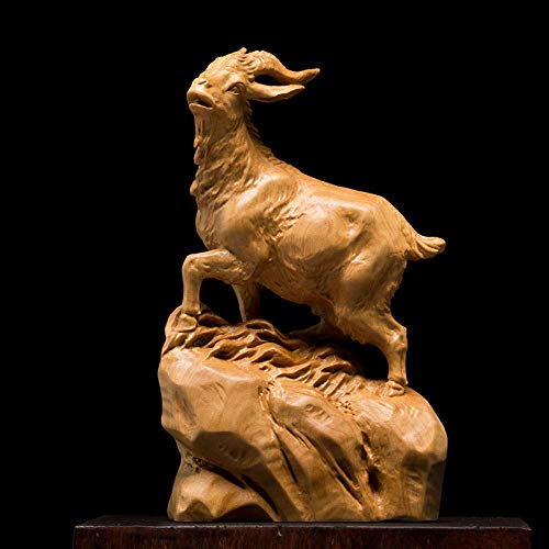 ZTIANEF Estatuas Figuritas Decoración Zodiaco Cabra Feng Shui Estatua Madera De Boj Tallado En Madera Hogar Creativo Estatua De Madera Maciza Animal Lucky Car Decoration Carving Craft