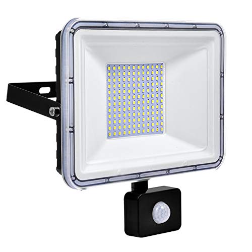 100W Foco LED con Sensor Movimiento, IP67 Impermeable 10000LM Foco LED Exterior 6500K Blanco frío Proyector LED para Jardín Garaje Patio Terrazas [Clase de eficiencia energética A++ ]