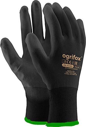 12 o 24 pares de guantes de trabajo de nailon negro revestidos de poliuretano. Guantes AJS Workwear Ltd para jardinería, construcción y mecánica
