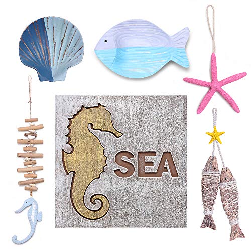 8 PCS decoraciones marítimas de madera para la pared estilo de playa artificial,estrella de mar,caballito de mar,caracol estilo mar mediterráneo para el salón,la habitación o el cuarto de los niños